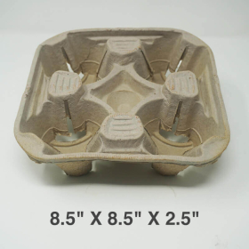 8.5" X 8.5" X 2.5" Square Brown 4 Cup Carrier - 220/Case