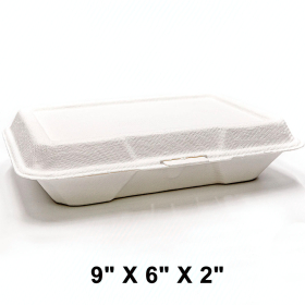 AHD 207 Rectangular White Shallow Compostable Hinged Container 9" X 6" - 150/Case