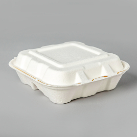 AHD Square White 3 COMP. Compostable Hinged Container 8" X 8" X 3" - 200/Case