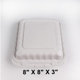 Kari-Out 883SW 正方形白色塑料环保餐盒 8" X 8" - 150/箱