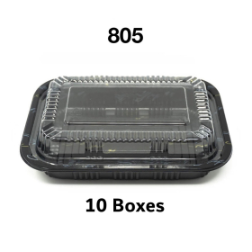 [Bulk 10 Cases] 805 Rectangular Black Plastic Lunch Box Set 5 1/2
