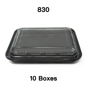 [Bulk 10 Cases] 830 Rectangular Black Plastic Lunch Box Set 10 1/2