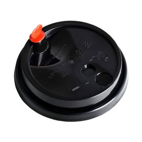 90 PP Black Injection Lid with Red Heart Stopper - 1000/Case 