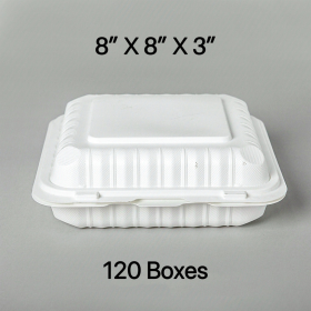 [团购120箱] 正方形白色塑料三格环保餐盒 8" X 8" X 3" - 150/箱